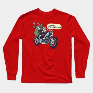 Retro Santa Claus on a Motorcycle Long Sleeve T-Shirt